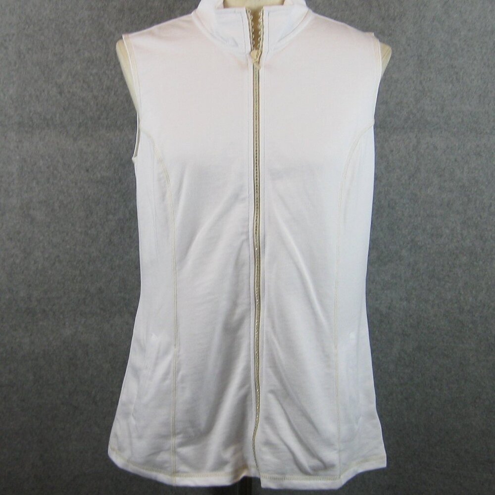 Quacker Factory Vest Sz S French Terry Rhinestone Zip White